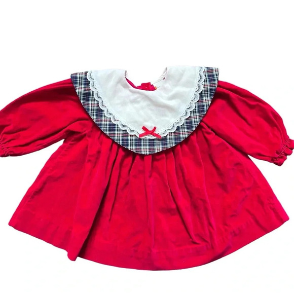 Vintage Red Velvet Bib Christmas Top Size 12 Months - Picture 1 of 6